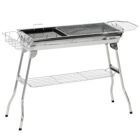 Outsunny Charcoal Grill, Stainless Steel Portable Folding BBQ, Outdoor Hibachi for Backyard Cooking, Camping, Picnic, Party (Color: AS PIC)